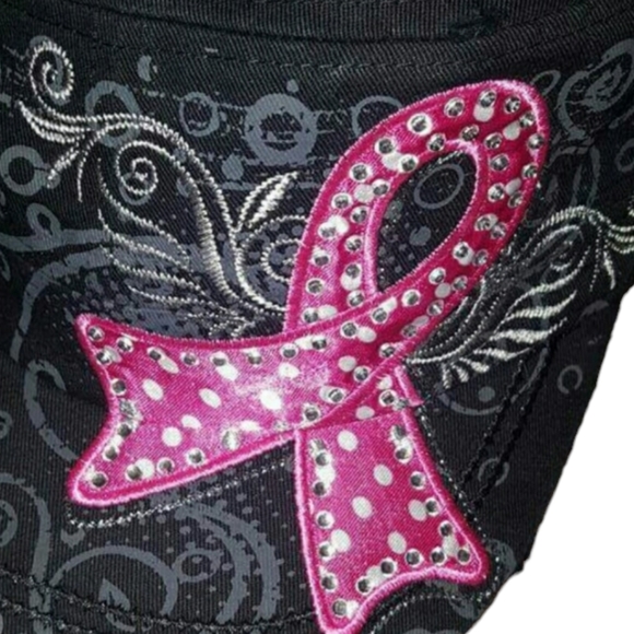 💕HP💕NEW Black Distressed/Bling Breast Cancer Ribbon Hat💕 - Picture 4 of 6